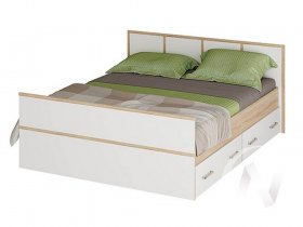 Двуспальная кровать 1,4м Сакура (дуб сонома/белый) в Комарье - komare.mebel-nsk.ru | фото