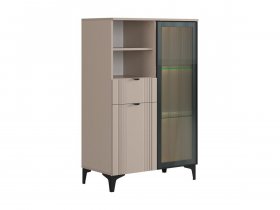 Комод 2 со стеклом Рич (кашемир/фрапучино матовый/черный) в Комарье - komare.mebel-nsk.ru | фото