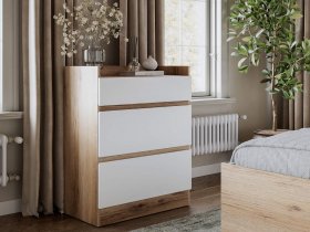 Комод 3 ящика Брауни (дуб делано/белый) в Комарье - komare.mebel-nsk.ru | фото