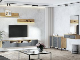 Модульная гостиная Байкал (дуб крафт золотой/графит) в Комарье - komare.mebel-nsk.ru | фото