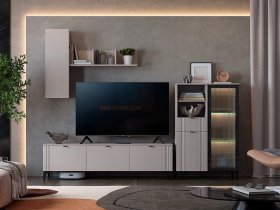 Модульная гостиная Рич (кашемир/фрапучино матовый/черный) в Комарье - komare.mebel-nsk.ru | фото