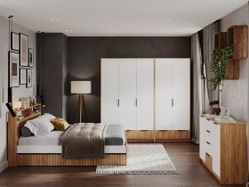 Модульная спальня Ивис (дуб крафт золотой/белый) в Комарье - komare.mebel-nsk.ru | фото