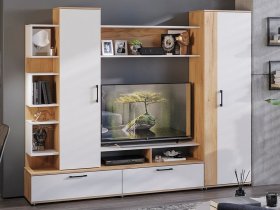 Стенка «Дакота» (дуб крафт золотой/белый ясень) в Комарье - komare.mebel-nsk.ru | фото