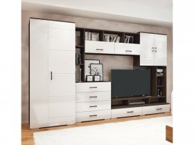Стенка Коста МДФ (дуб венге/белый глянец) в Комарье - komare.mebel-nsk.ru | фото
