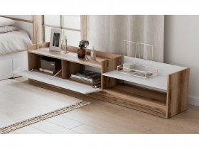Тумба под ТВ Брауни (дуб делано/белый) в Комарье - komare.mebel-nsk.ru | фото